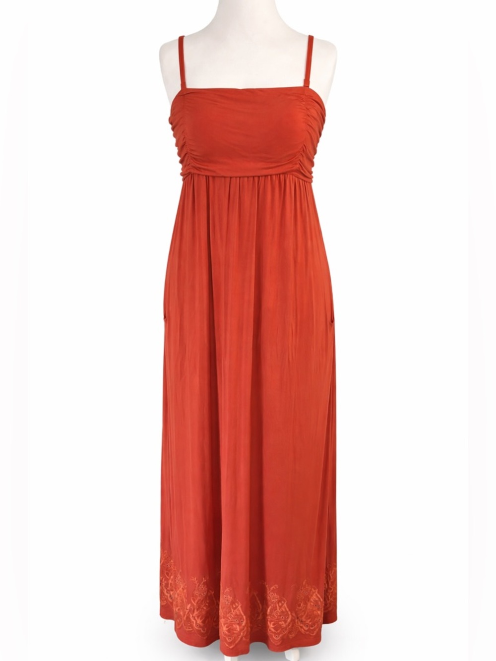 Soma Maxi Dress Built-In Bra Pockets Coral Ruched Soft Lounge Large